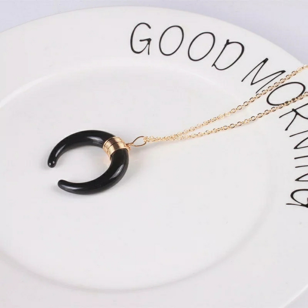 Black & Gold Acrylic Horn Necklace - Picture 2 of 2